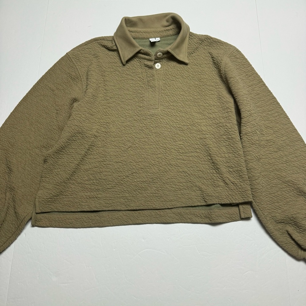 Paris Atelier & Other Stories Textured Collared Crop Top In Green Size: M